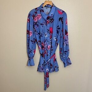 Iman Floral Blue Waist Belt Women's Top